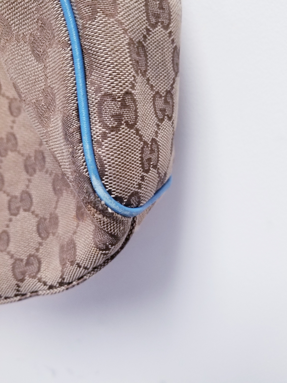 Gucci Monogram Canvas Tote with Blue Leather Trim - Picture 5 of 11